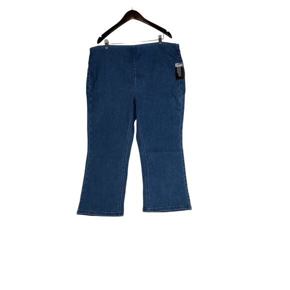 D&Co size 22W pull on jeans elastic waist back pockets stretchy cropped comfort - Picture 1 of 9